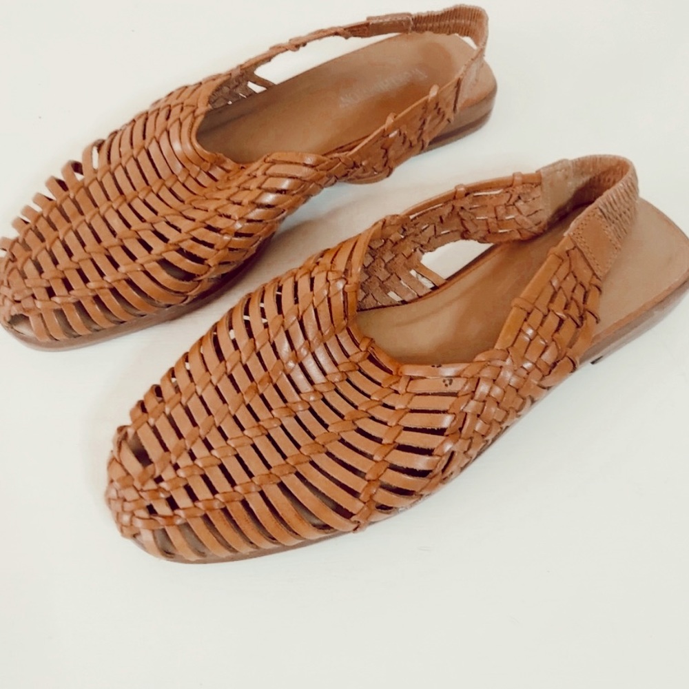 Vintage brown leather flat slingback sandals Sz 6